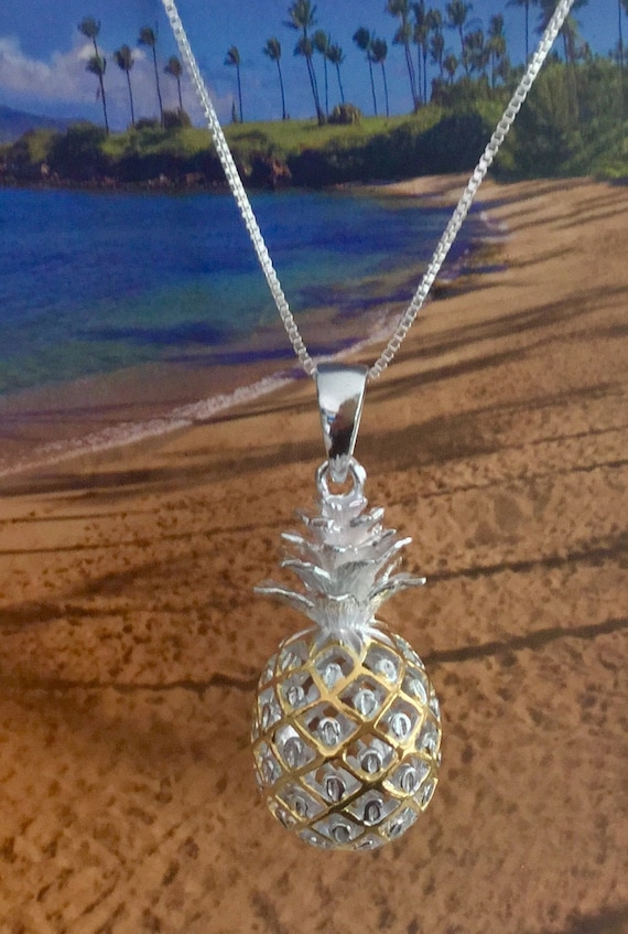 Large Sterling Silver Two-tone Hawaiian Tropical Pineapple