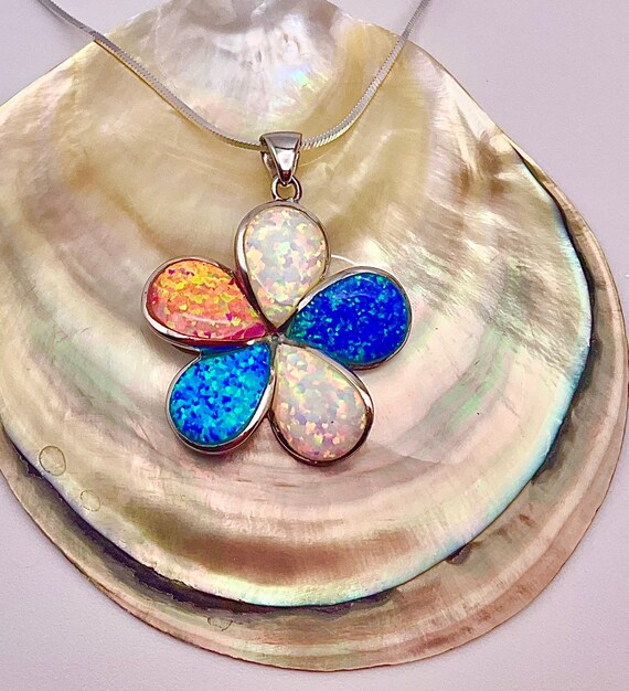 Sterling Silver Opal Plumeria Pendant Sterling Silver Opal Plumeria Pendant