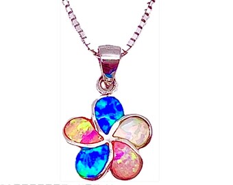 Small Sterling Silver Rhodium Multicolor Opal Plumeria Flower