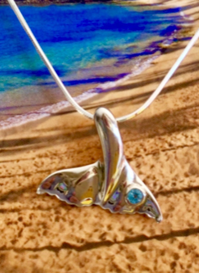 Blue Topaz Whale Tail Necklace Whales Tail Hawaiian Jewelry Etsy