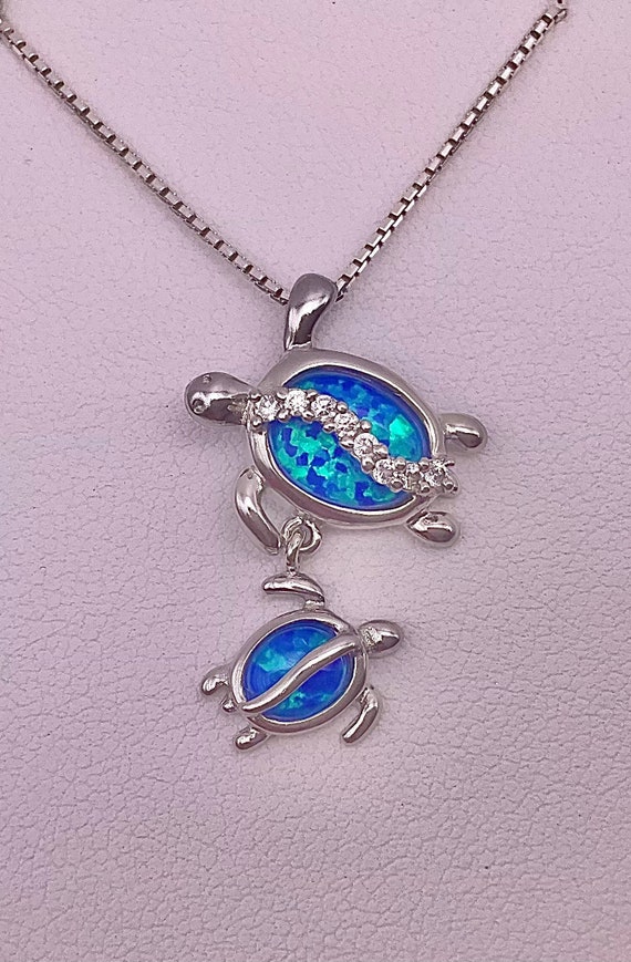 Sterling Silver CZ Turtle with Baby Pendant Necklace Sterling Silver CZ Turtle with Baby Pendant Necklace