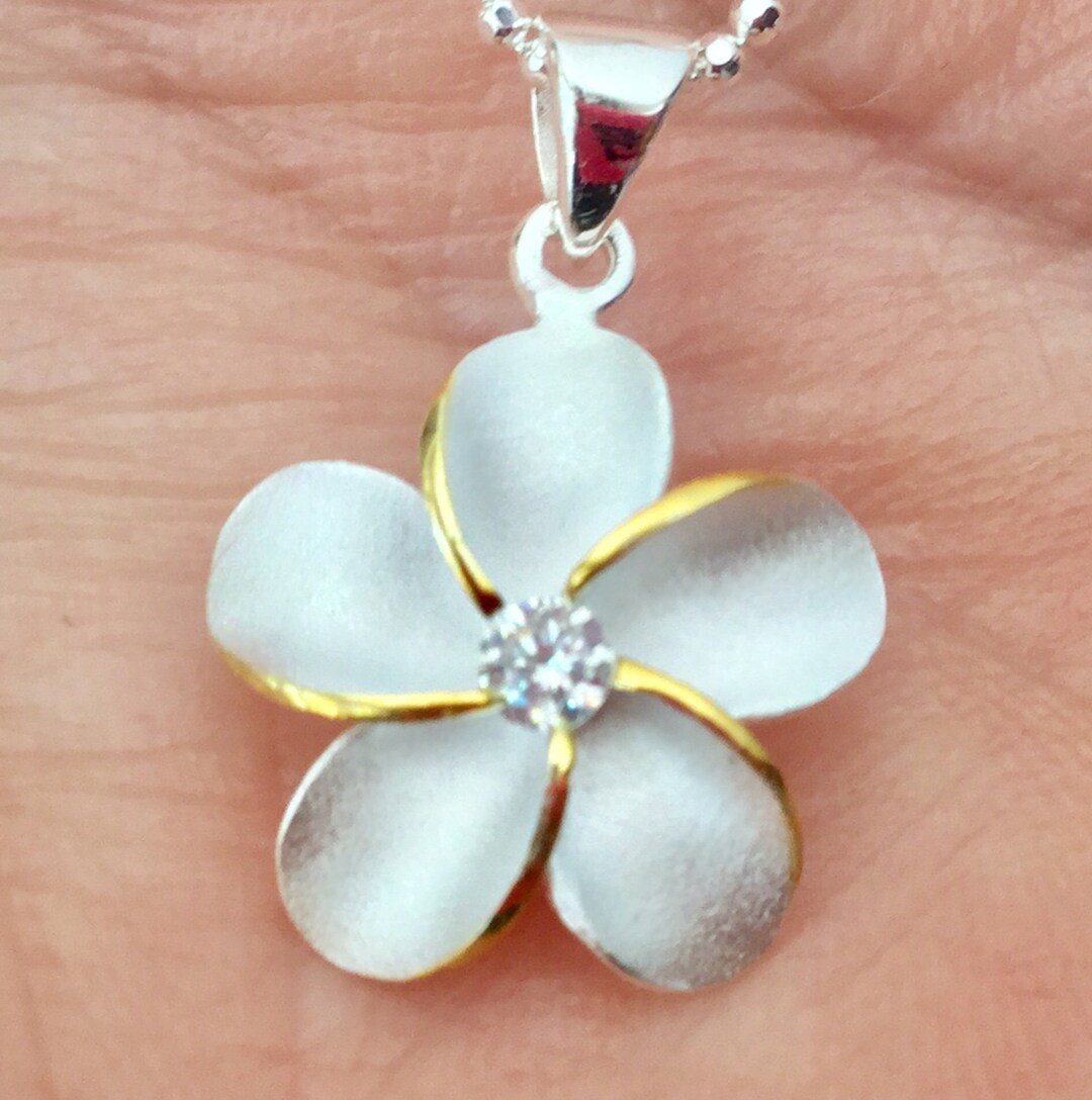 Plumeria Necklace, Hawaiian Jewelry, Plumeria Flower, Silver Plumeria