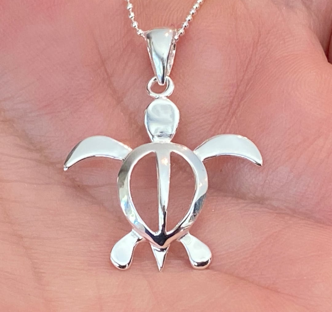 Sterling Silver Sea Turtle Hawaiian Honu Necklace, Sea Turtle Jewelry