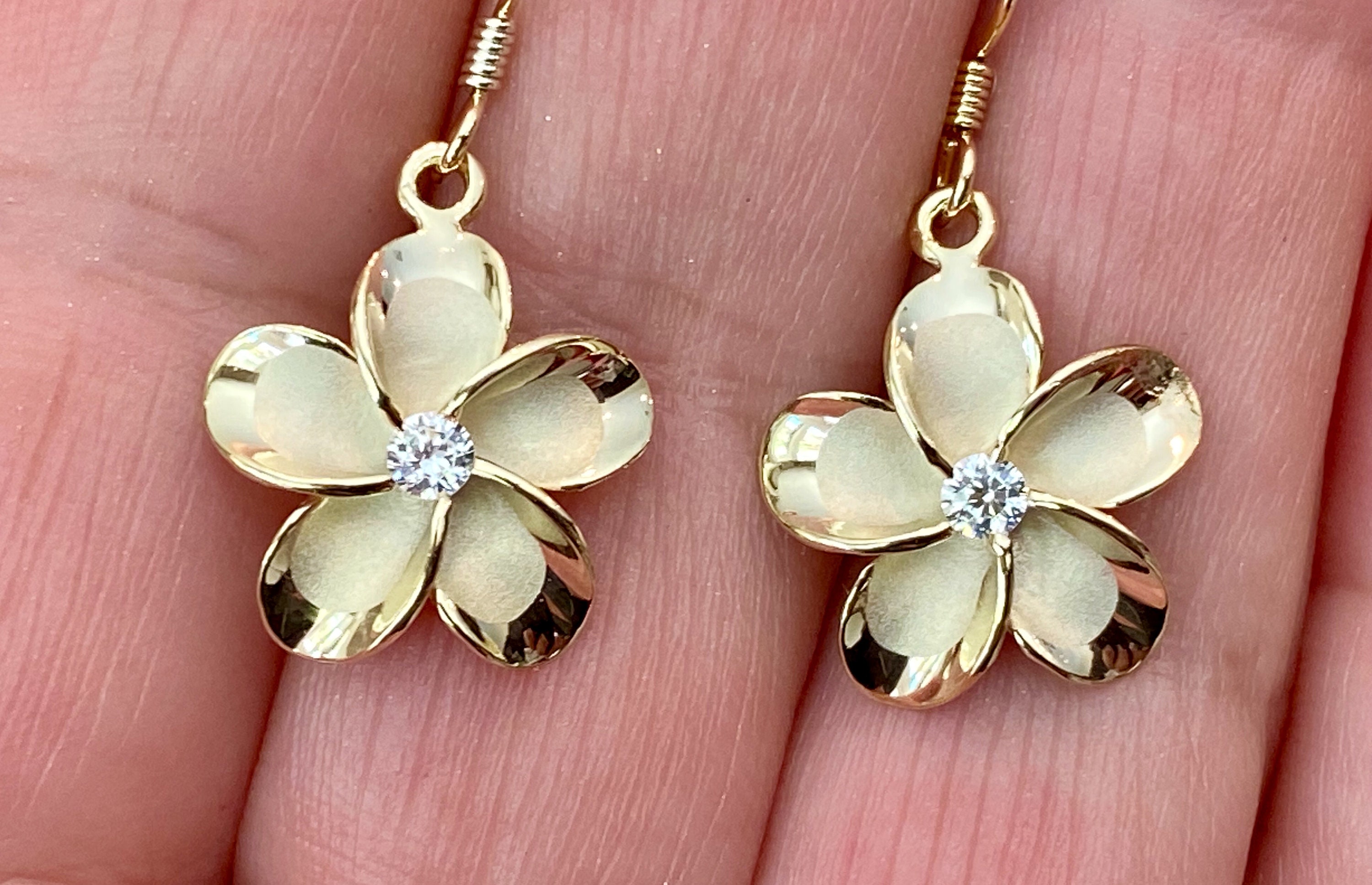 Sterling Silver Gold Plumeria Earrings Plumeria Jewelry Etsy