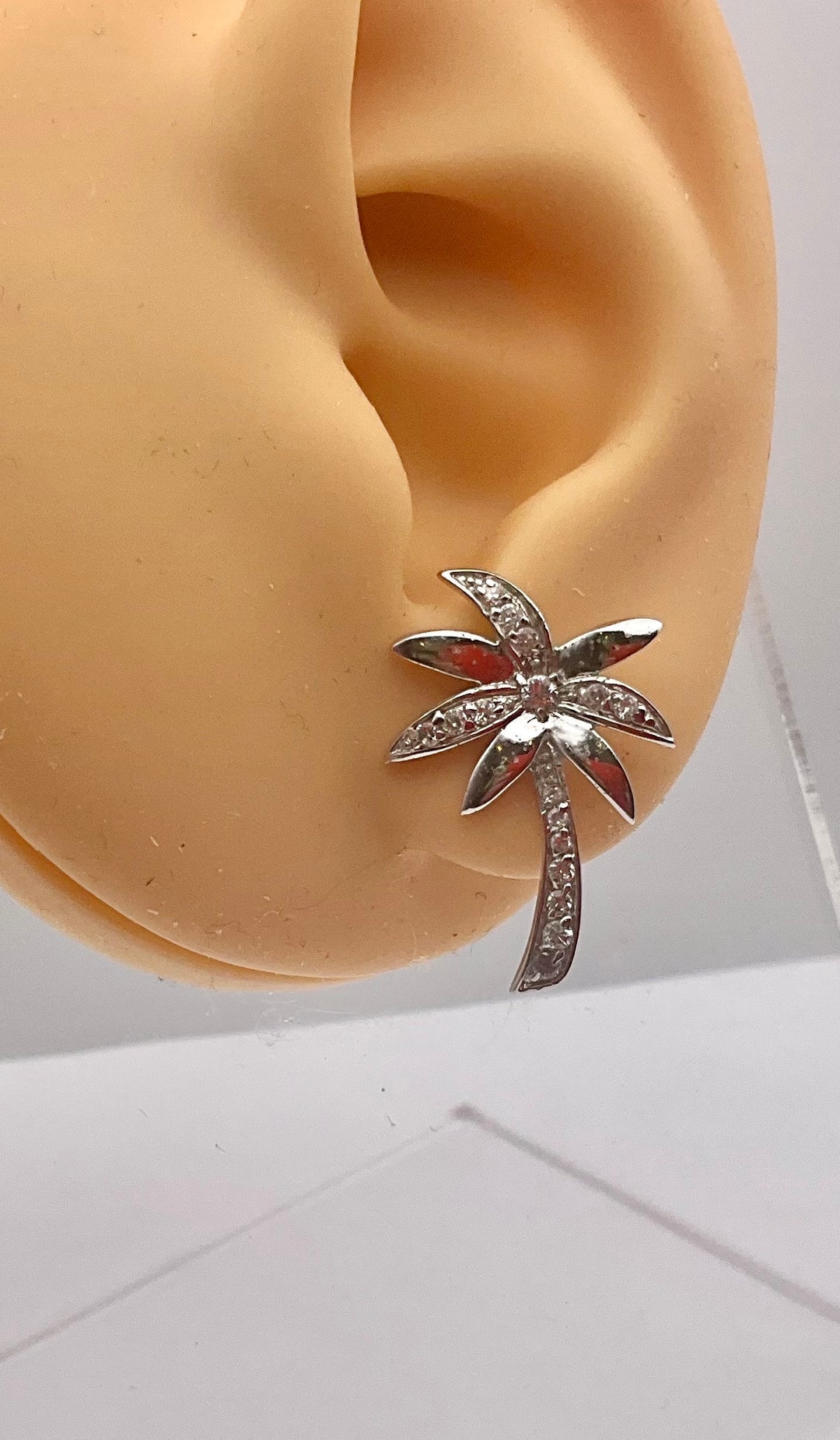 ファッション雑貨・小物その他 Palma Earrings Sterling Silver Palm Tree Cubic Zirconia Post Earrings, Made