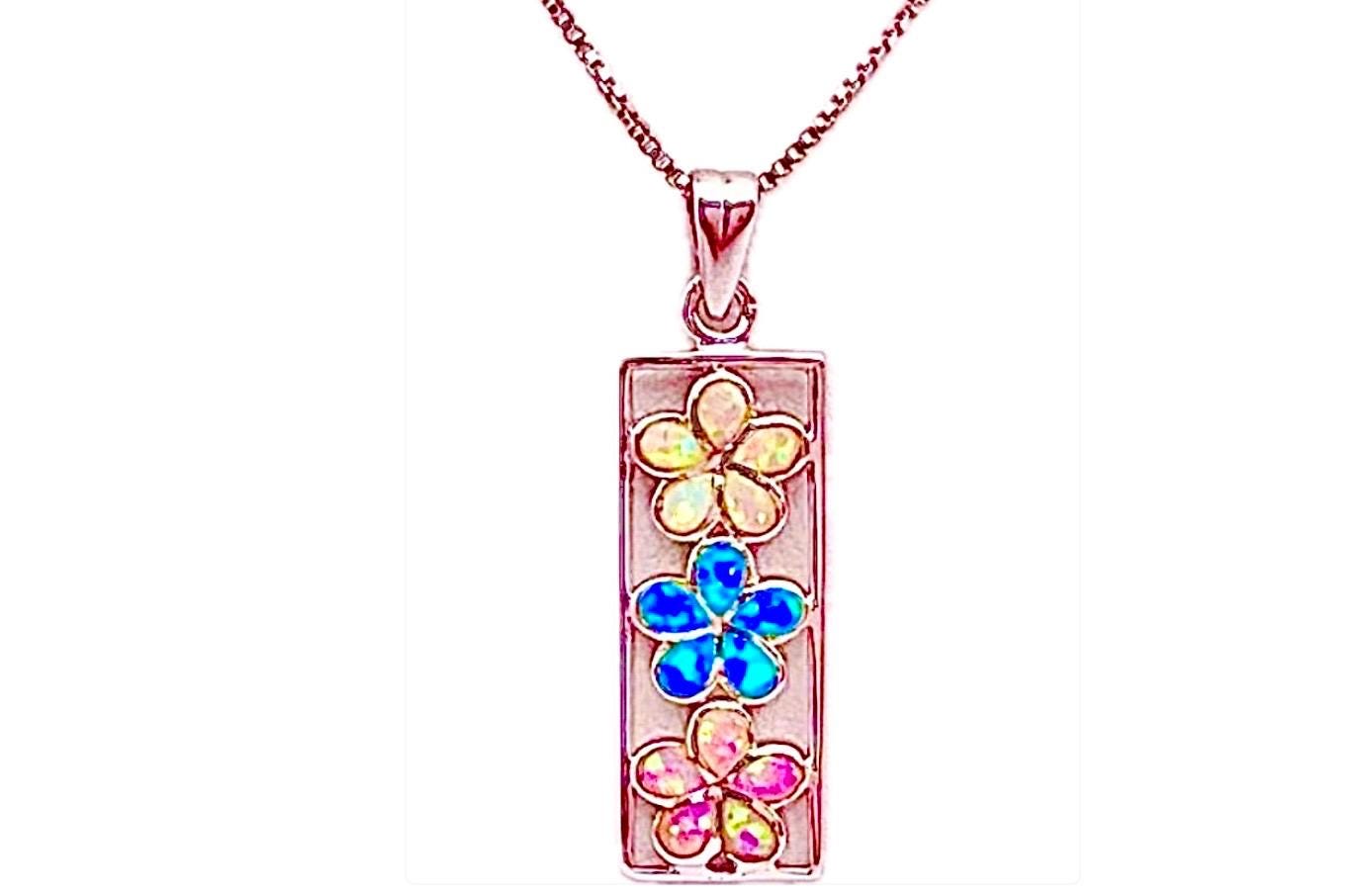 Sterling Silver Multicolor Lab Opal Plumeria Pua Melia Past