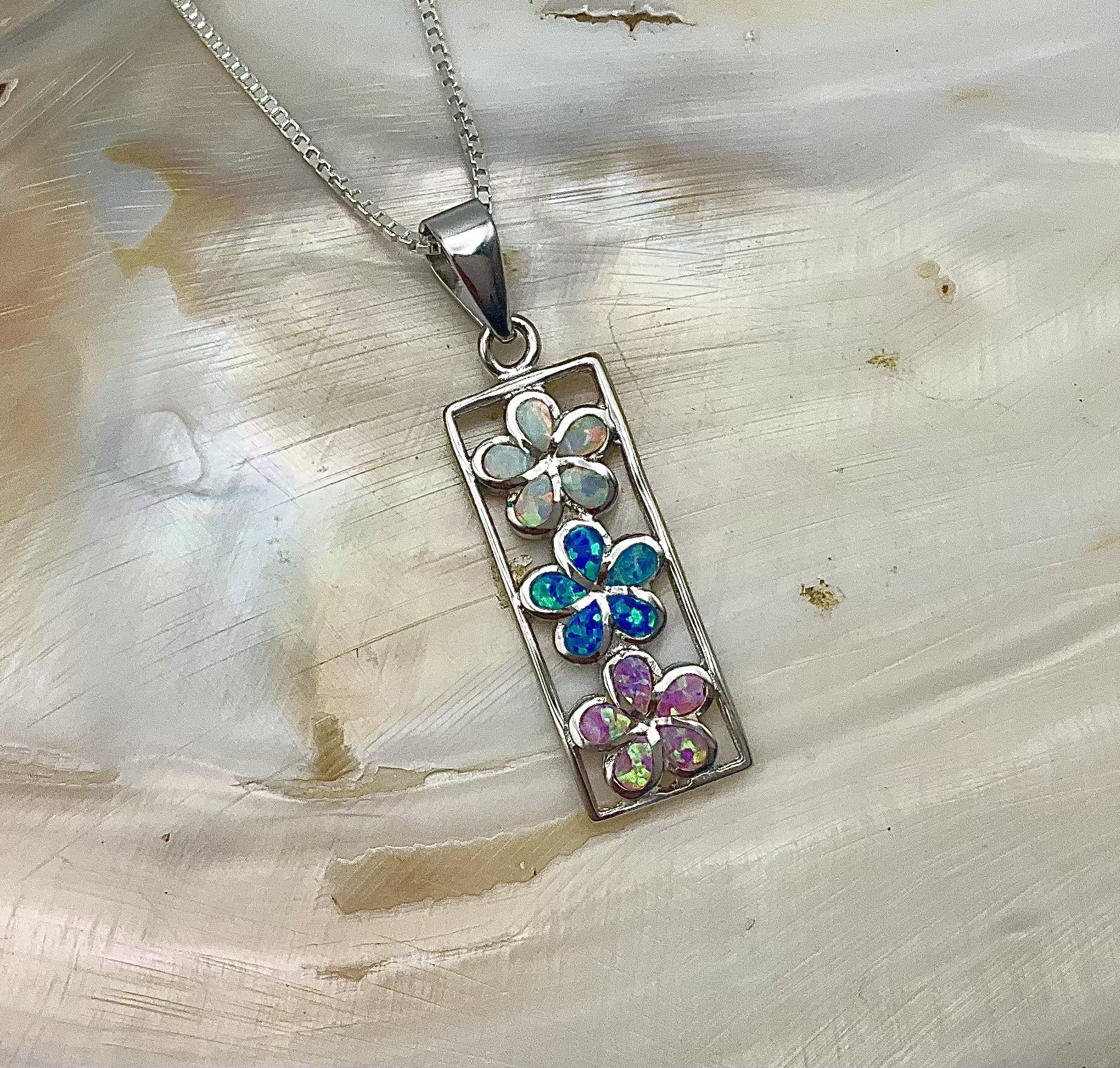 Sterling Silver Multicolor Lab Opal Plumeria Pua Melia Past