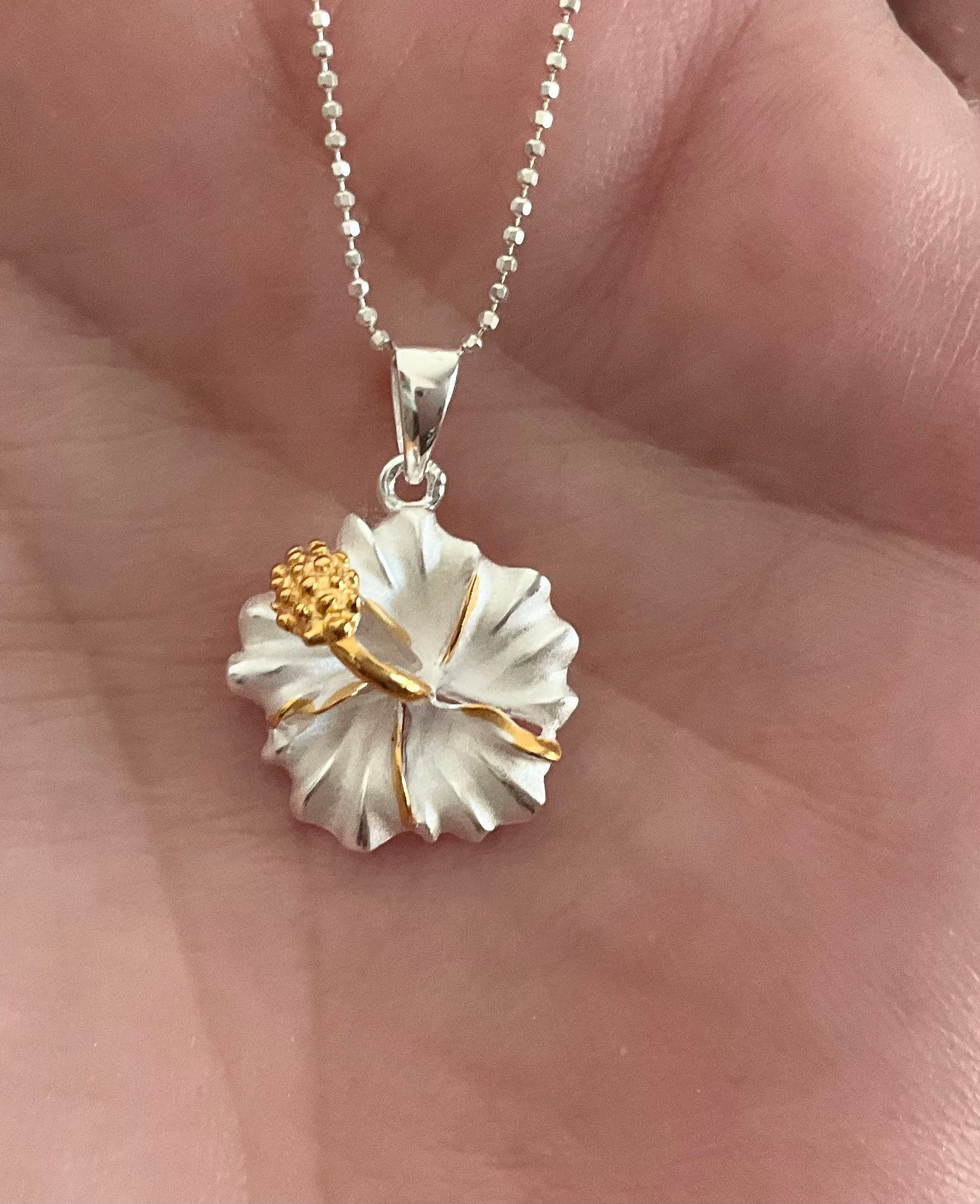 新しい季節 Silver Sterling Small W/ Necklace Hibiscus Hawaiian 14K アクセサリー