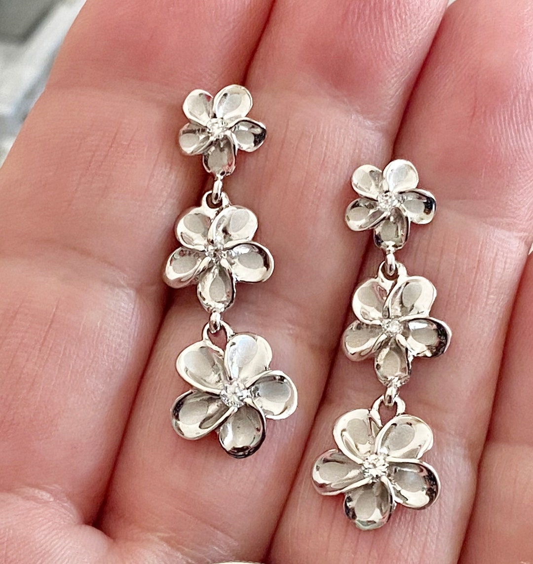 Plumeria Earrings Sterling Silver Plumeria Earrings Hawaiian Etsy