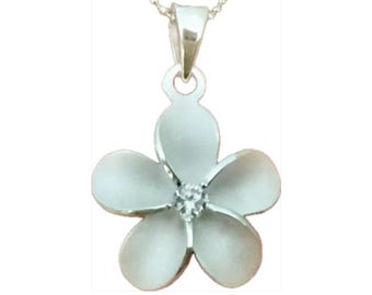 Sterling Silver Plumeria Pendant Necklace, Hawaiian Jewelry
