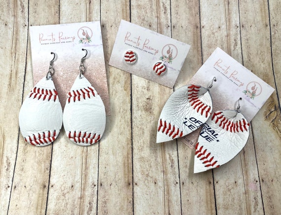 Real Baseball Earrings Baseball Stud Earrings Genuine Baseball