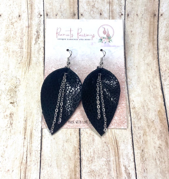 Black leather earrings best sale