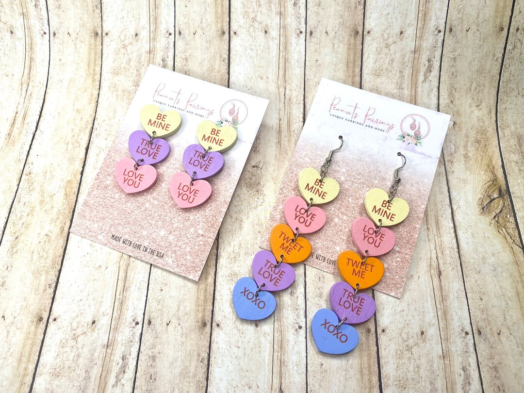 Conversation Heart Earrings Valentines Day Earrings Heart Etsy