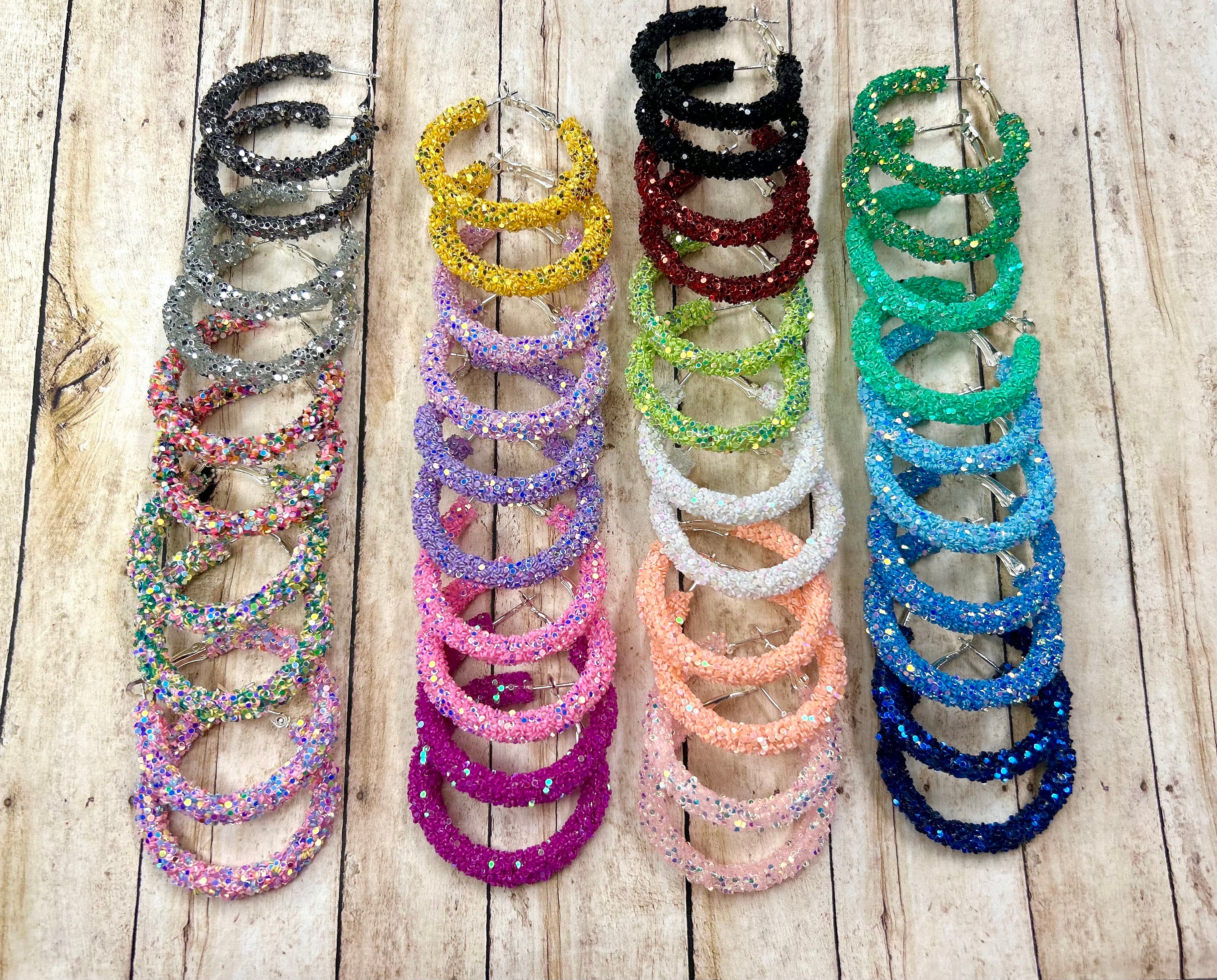 Black glitter hoop earrings outlet
