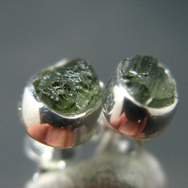 Moldavite Tektite Silver Stud Earrings from Czech Republic