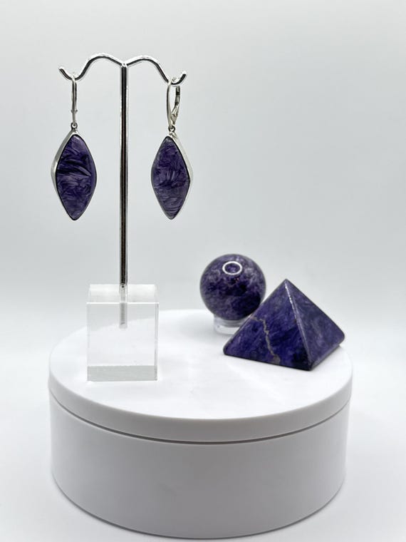 Charoite Sterling Silver Marquise Earrings Grams