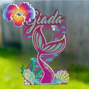 3D Mermaid-Themed Birthday Number Mermaid Paper Mache Birthday Number-8 inches tall Mermaid Birthday