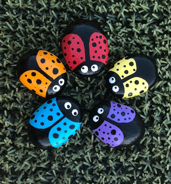 Colorful Ladybug Painted Rocks Etsy