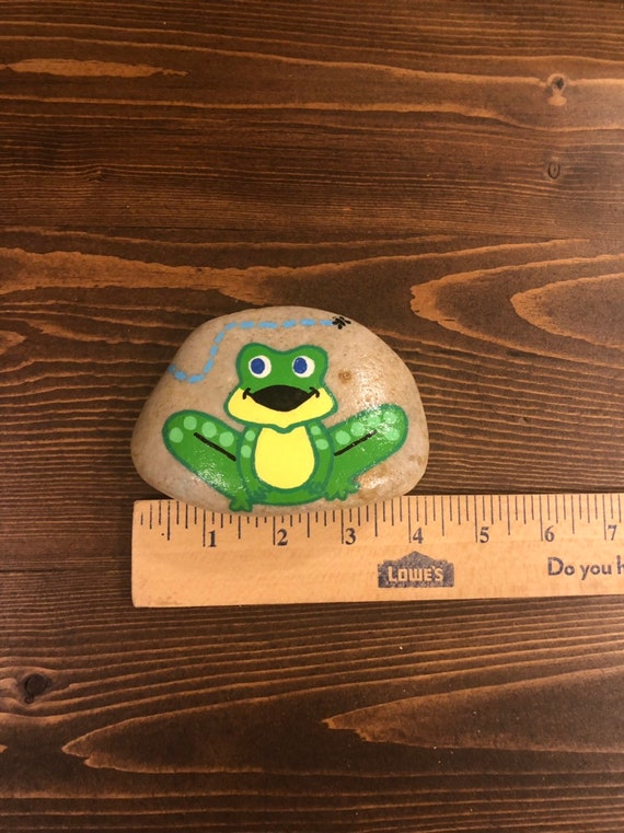 Large Green Frog Painted Rock Accesory Door Stopper Etsy