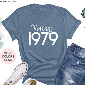 Birth Year Shirt 1979, Retro 1979 T-Shirt, 1979 Birthday Gift for Him or Her, Ready to Ship Graphic Tee, Unisex Shirt Heather Slate