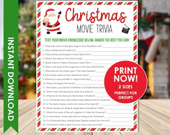 Christmas Movie Trivia Game, Christmas Party Games PRINTABLE for Adults & Kids Large Group, Christmas Family Activities
