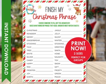 Finish My Christmas Phrase Game, Christmas Party Games PRINTABLE, Finish the Christmas Phrase Holiday Party Game for Adults & Kids DIGITAL
