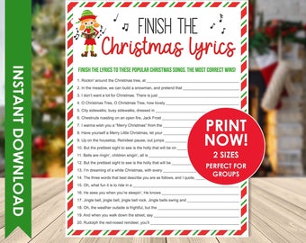 Christmas Song Trivia Game, Christmas Party Games PRINTABLE, Finish the Lyrics for Adults & Kids Large Group, Christmas Family Activities