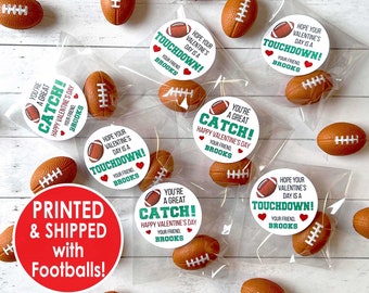 Football Valentine, PRINTED Football Squishy Valentine's Day Favors for Boys, Football Stickers Sports, Classroom School Class Exchange