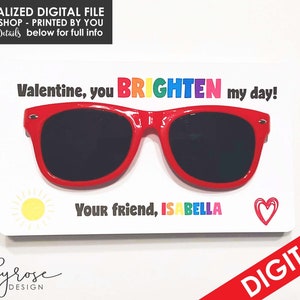 Sunglasses Valentines Day Cards, PRINTABLE Valentines Day Cards for Kids, Classroom Exchange School Non Candy Free Print Yourself Digital