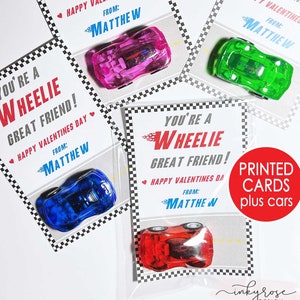 Wheelie Valentines Day Cards, PRINTED Race Car Valentine's Day Cards for Kids, Racing Valentine Classroom School Non Candy Free for Boys