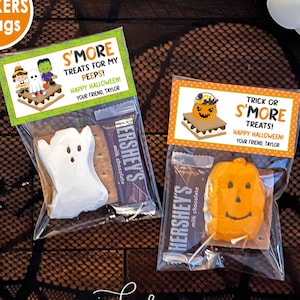 Halloween Party Favors, S&#39;more Halloween Party Bags and Stickers, PRINTED Halloween Candy Bags, Smores Kit Treat Bag Goody for Kids