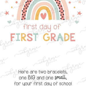 Eerste dag van het eerste leerjaar armband AFDRUKBAAR Instant Download, terug naar school mama en ik hart Rainbow Matching Gift 1e