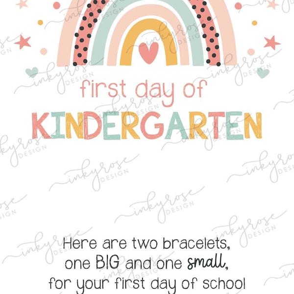 First Day of Kindergarten Bracelet PRINTABLE Instant Download, Back to School Mommy and Me Heart Rainbow Matching Gift