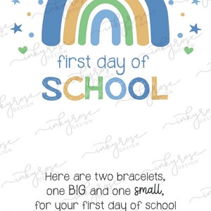 Erster Tag der Schule Armband PRINTABLE Sofortiger Download, Junge zurück zur Schule Mama und ich Herz Regenbogen passendes Geschenk