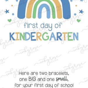 Erster Tag des Kindergarten Armband PRINTABLE Sofortiger Download, Junge zurück in die Schule Mama und ich Herz Regenbogen passendes Geschenk