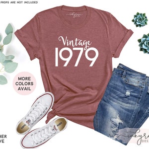Birth Year Shirt 1979, Retro 1979 T-Shirt, 1979 Birthday Gift for Him or Her, Ready to Ship Graphic Tee, Unisex Shirt Heather Mauve