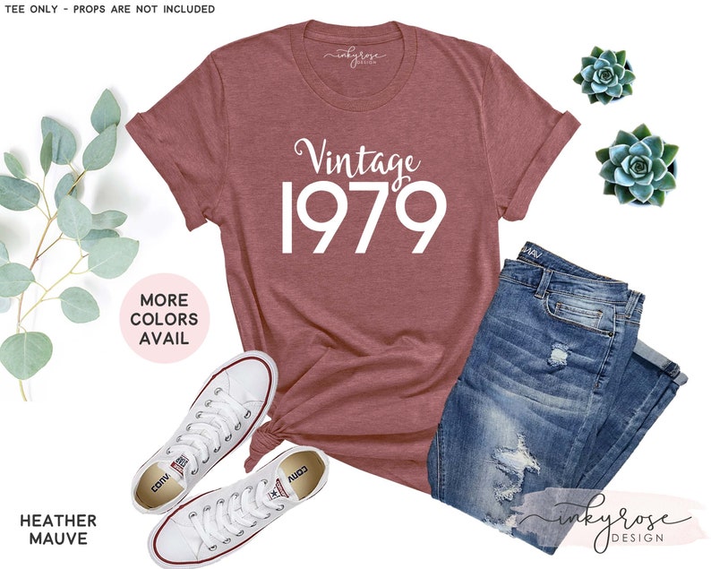 Birth Year Shirt 1979, Retro 1979 T-Shirt, 1979 Birthday Gift for Him or Her, Ready to Ship Graphic Tee, Unisex Shirt Heather Mauve