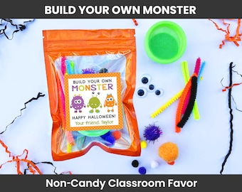 Halloween Party Favors, Build Your Own Monster Kit, Personalized Classroom Student Gift Exchange, Class Non Candy Printed Trunk or Treat