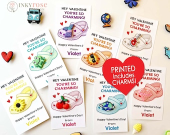 Non Candy Classroom Valentines with Shoe Charms, Personalized Kids Valentine Cards, School Valentines Exchange, Cute Charm Valentines