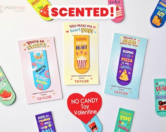 Personalized Scented Magnetic Bookmark Valentines for Kids, Non Candy Classroom Valentine Cards, Reading Themed Teacher Valentines