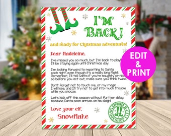 Elf Letter, Elf I'm Back Letter, EDITABLE Elf Arrival Letter, Printable Elf Return, Elf Hello Template Note, Instant Download