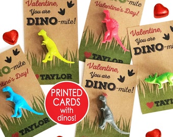 Dinosaur Valentine Cards, PRINTED Dino-mite Valentines for Boys Kids, Classroom Valentine&#39;s Day Card Toy Class School Non Candy Dinomite