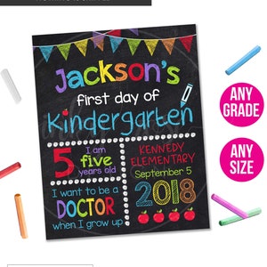 First Day of School Chalkboard Sign PRINTABLE, 1st First Day of Kindergarten Sign Any Grade Chalk Board Digital Poster Boy Back to School