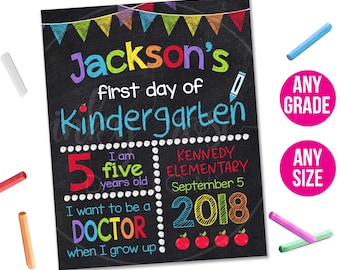 First Day of School Chalkboard Sign PRINTABLE, 1st First Day of Kindergarten Sign Any Grade Chalk Board Digital Poster Boy Back to School