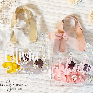 Flower Girl Proposal Gift Bag, Personalized Daisy Gift Bag with Handles, Gift for Flower Girl, Custom Transparent Gift Bag Ribbon Wedding