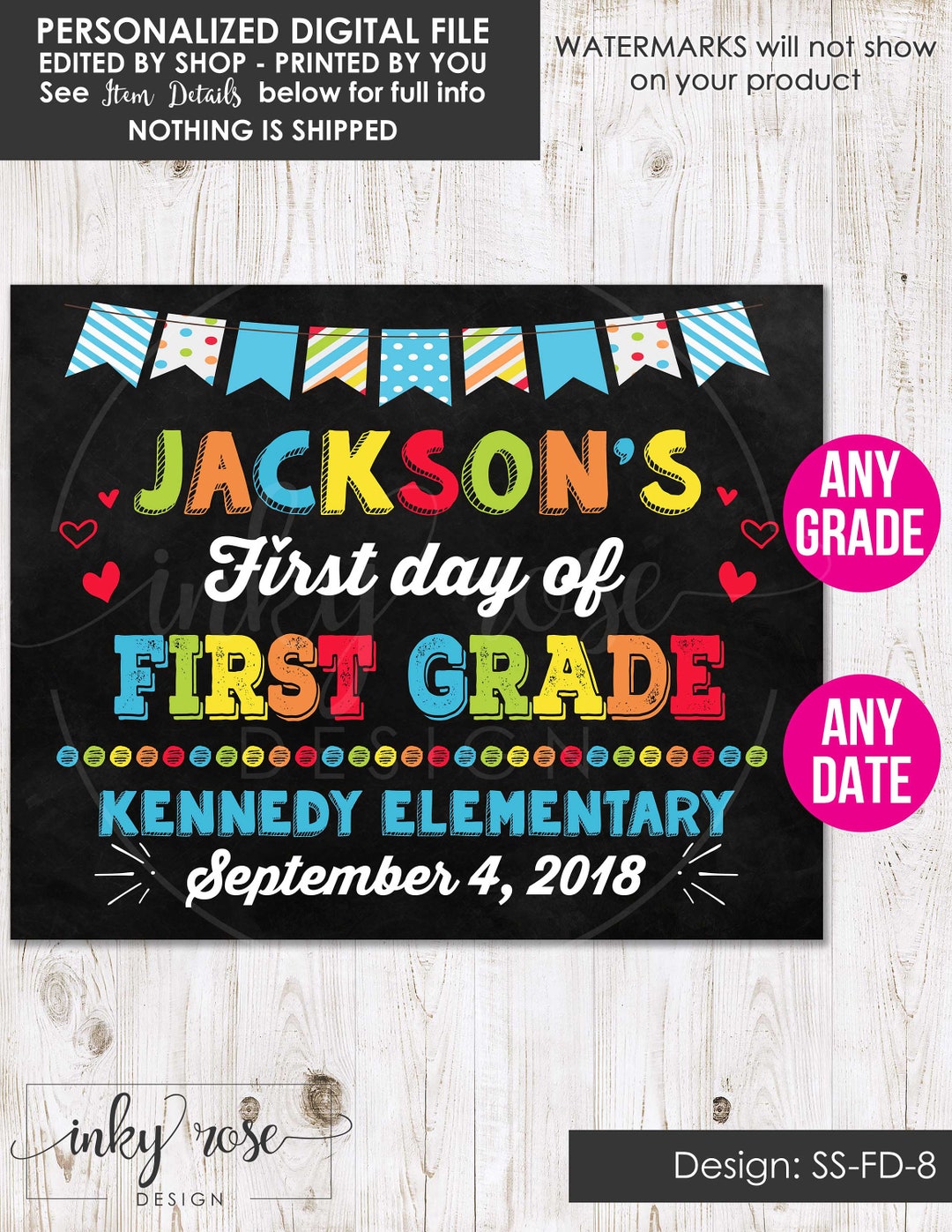 First Day of First Grade Sign PRINTABLE, 1st First Day of School Sign ...