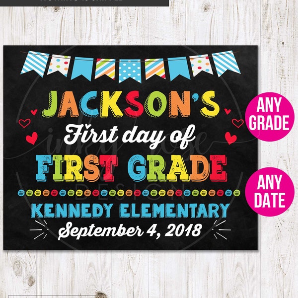 First Day of First Grade Sign PRINTABLE, 1st First Day of School Sign Chalkboard Digital Poster Boy Back to School Photo Prop Chalk Board