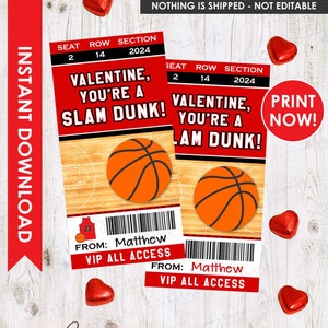 Basketball Valentinstag Karte INSTANT DOWNLOAD Kinder Valentinstag, Basketball Ticket Valentinstag Karten druckbare Sport Slam Dunk Klassenzimmer Jungen