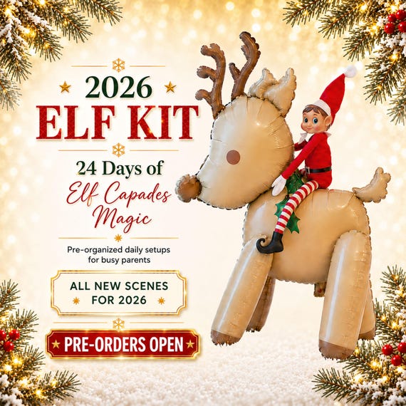 24 Day Elf Kit 2026, Christmas Elf Activity Kit with Elf Props & Accessories, 7 12 28 Days of Elf Scenes and Holiday Elf Activities for Kids