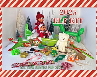 Elf Kit 2025, 24 Days Elf Kit, Christmas Elf Activity Kit with Elf Props & Accessories, 7 12 28 Days of Elf Scenes and Holiday Activities